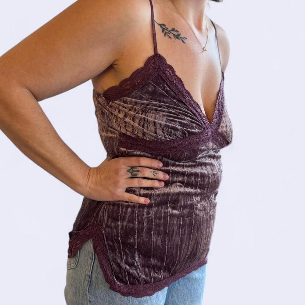 vintage tank top forever 21 velvet lace y2k women's small